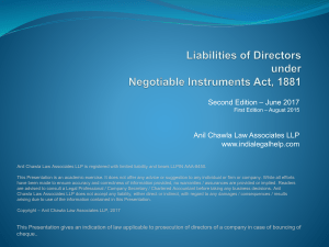 Liabilities of Directors under Negotiable Instruments Act, 1881