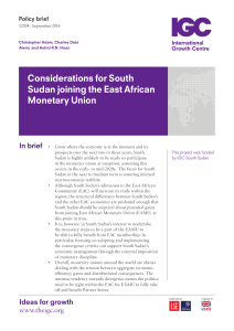 Considerations for South Sudan joining the East African Monetary