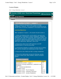 Content Display : Unit 2 - Energy Metabolism : Lesson 1