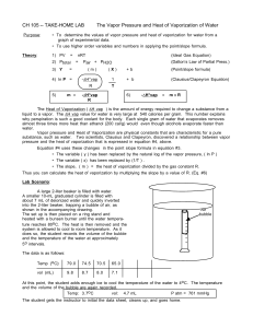 CH 105 -- TAKE-HOME LAB The Vapor Pressure and Heat of