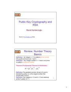 Public Key Cryptography and RSA Review: Number Theory Basics