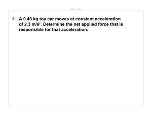1 A 0.40 kg toy car moves at constant acceleration of 2.3 m/s2