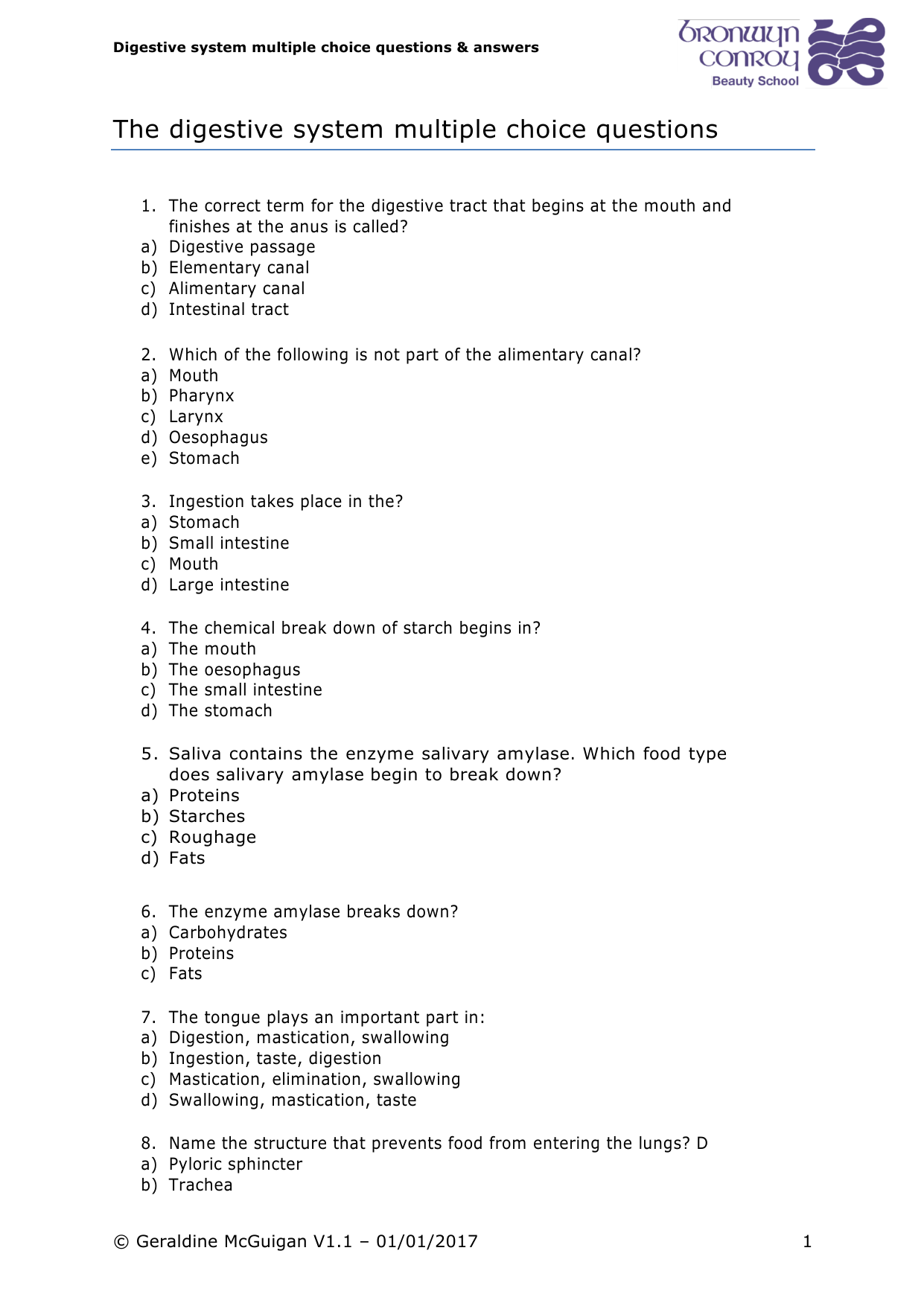 The digestive system multiple choice questions Inside Digestive System Worksheet High School