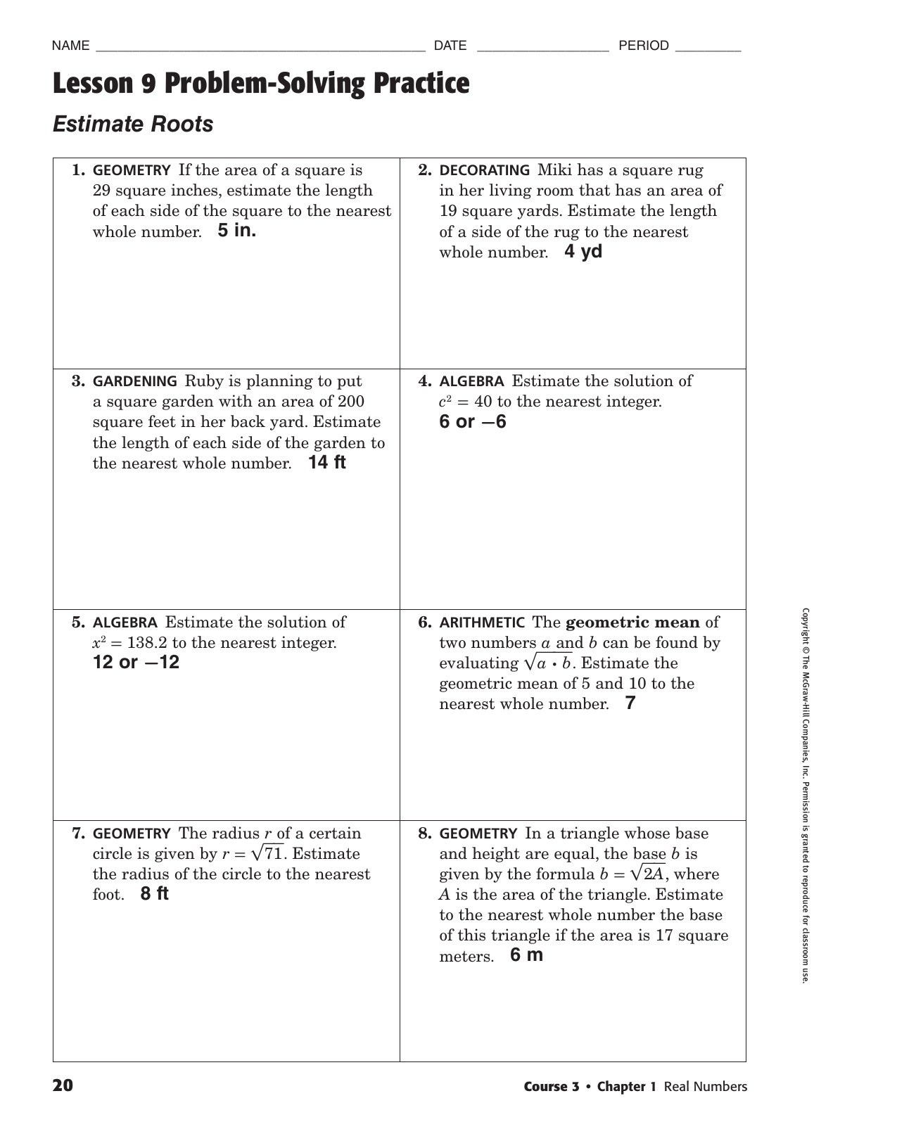 lesson 2 problem solving practice area of circles answer key