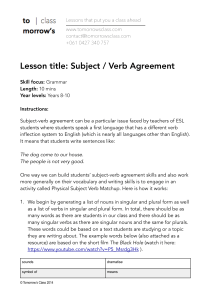 Subject / Verb Agreement - Tomorrow`s ClassTomorrow`s Class