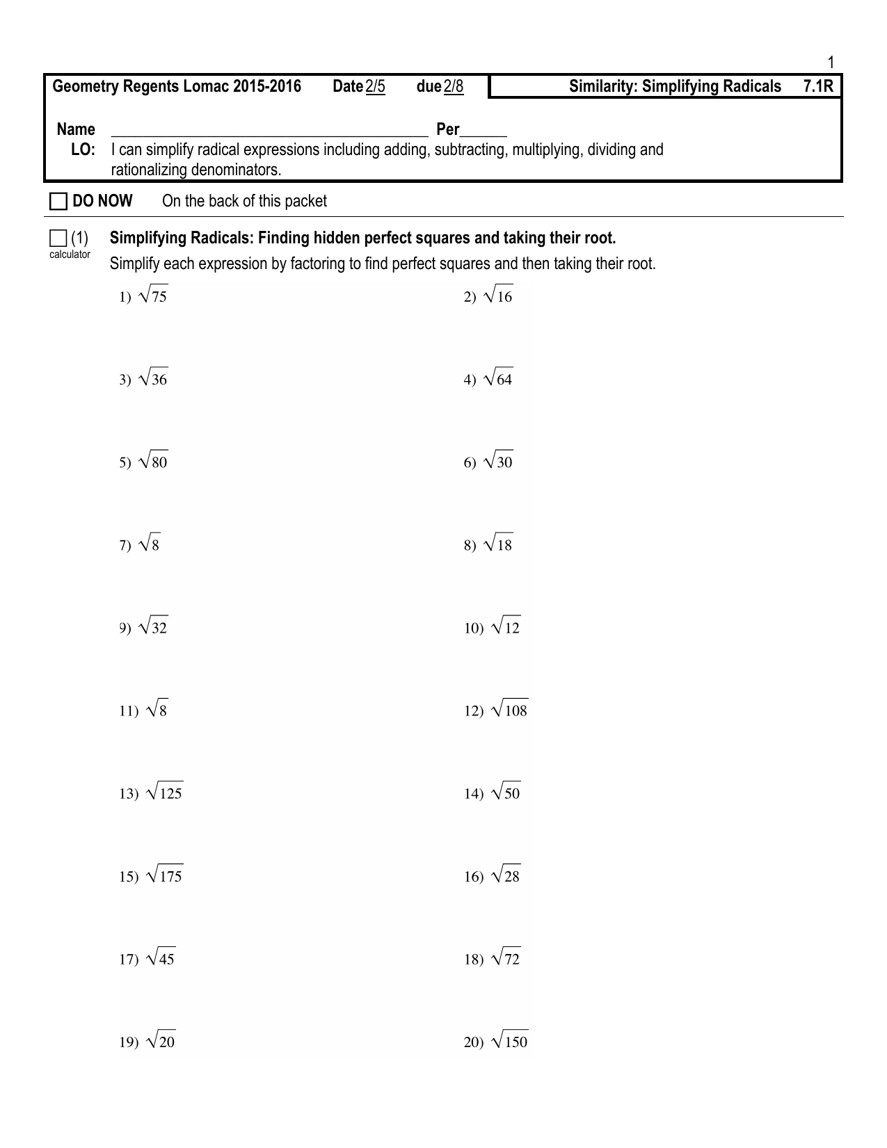 23.23R Simplifying Radicals 0208236 Throughout Simplifying Radicals Worksheet Algebra 2