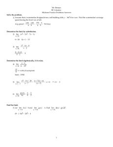 Mr. Benson BC Calculus Midterm Practice Problems Answers Solve