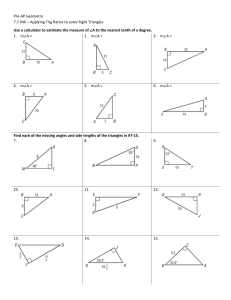 Pre-AP Geometry 7.7 HW – Applying Trig Ratios to solve Right