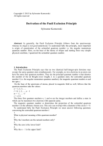 Derivation of the Pauli Exclusion Principle