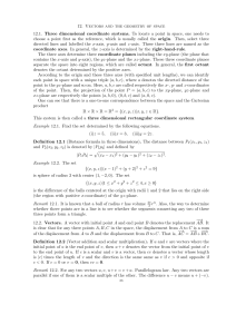 12. Vectors and the geometry of space 12.1. Three dimensional