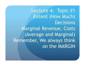 Lecture 4: Topic #1 Extent (How Much) Decisions Marginal Revenue
