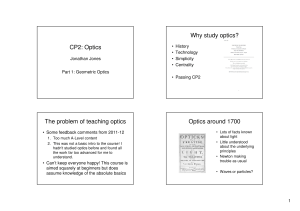 CP2: Optics Why study optics? The problem of teaching optics