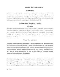 HANDOUT1 1a.Discussion of Descriptive Statistics Definition Usage