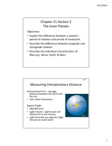 Chapter 21 Section 2 The Inner Planets Measuring Interplanetary