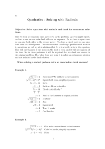 Quadratics - Solving with Radicals