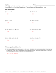 Infinite Algebra 1 - Unit 1 Review: Solving Equations, Proportions