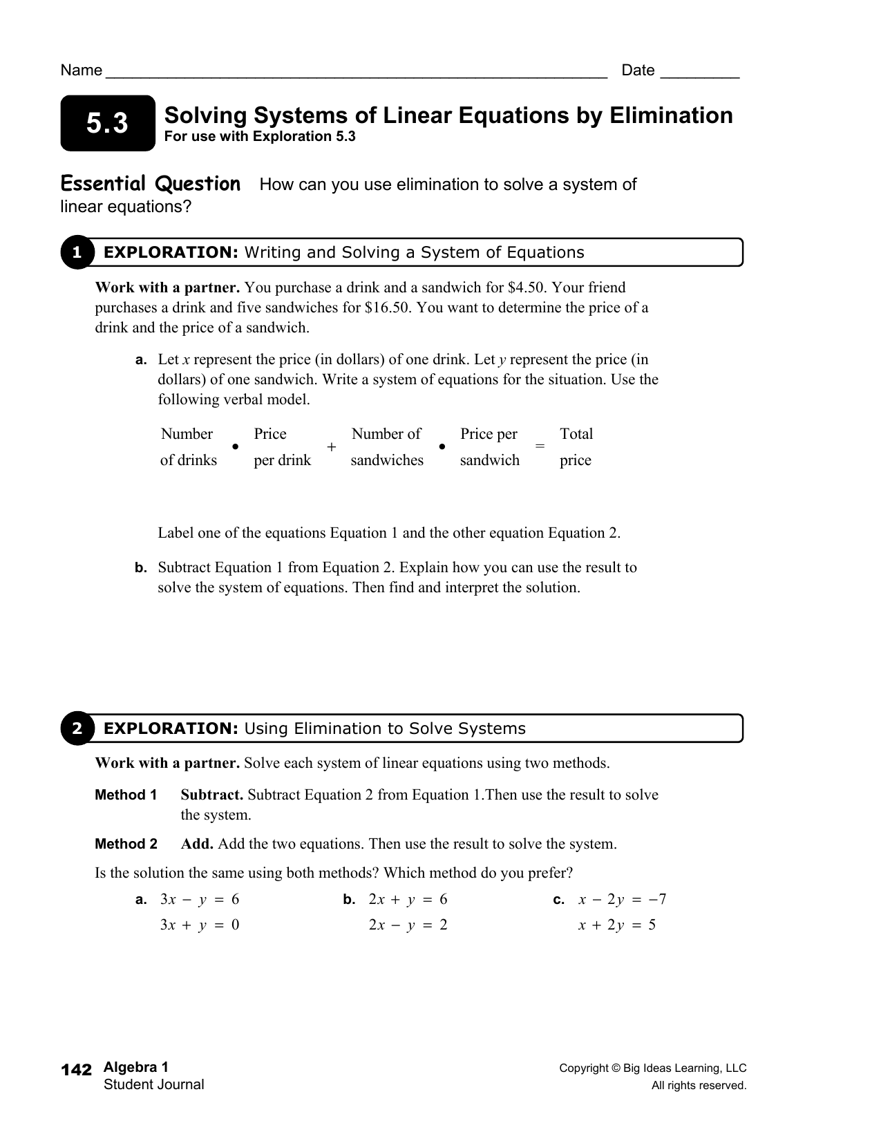 5.3 solving systems of linear equations by elimination