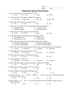 Chemistry Spring Final Review