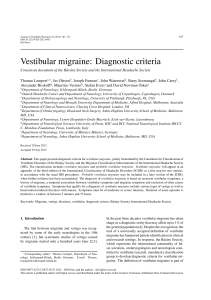 Vestibular migraine: Diagnostic criteria