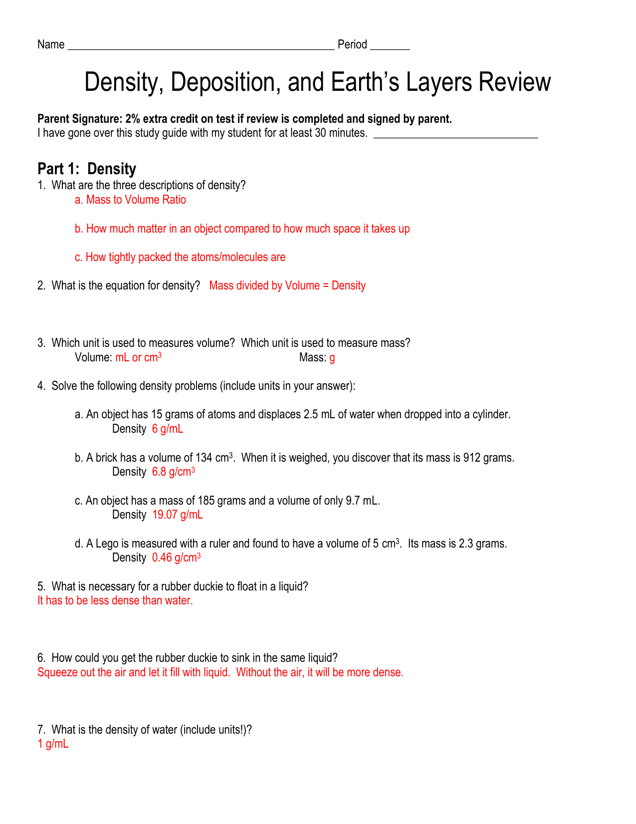 Density And Earth S Layers Review Answer Key