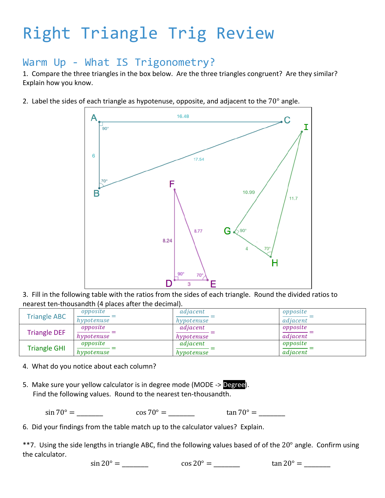 trigonometry worksheet 100.10 chapter 100 answers Throughout Right Triangle Trigonometry Worksheet Answers