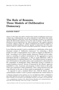The Rule of Reasons. Three Models of Deliberative Democracy