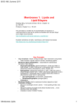 Membranes 1: Lipids and Lipid Bilayers