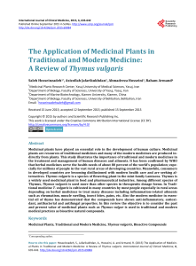 The Application of Medicinal Plants in Traditional and Modern
