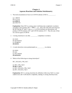 Chapter 4 Aqueous Reactions and Solution Stoichiometry