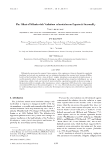 The Effect of Milankovitch Variations in Insolation on Equatorial