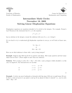 Intermediate Math Circles November 18, 2009 Solving Linear