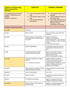 Anatomy and Physiology Warm up questions Fall 2013 QUESTION