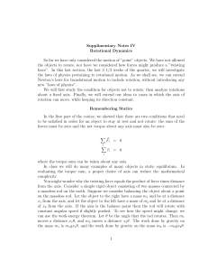 Supplimentary Notes IV Rotational Dynamics So far we have only