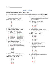 CH 115 Exam 2 - UAB General Chemistry Supplemental Instruction