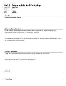 Unit 2: Polynomials And Factoring