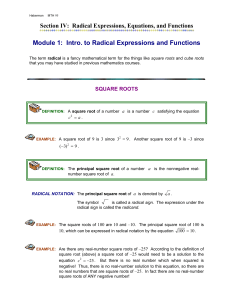 Module 1: Introduction to Radical Expressions and Functions