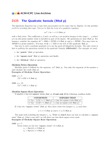 2123 The Quadratic formula (Mod p) - ACM