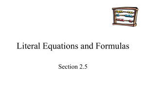 Literal Equations and Formulas