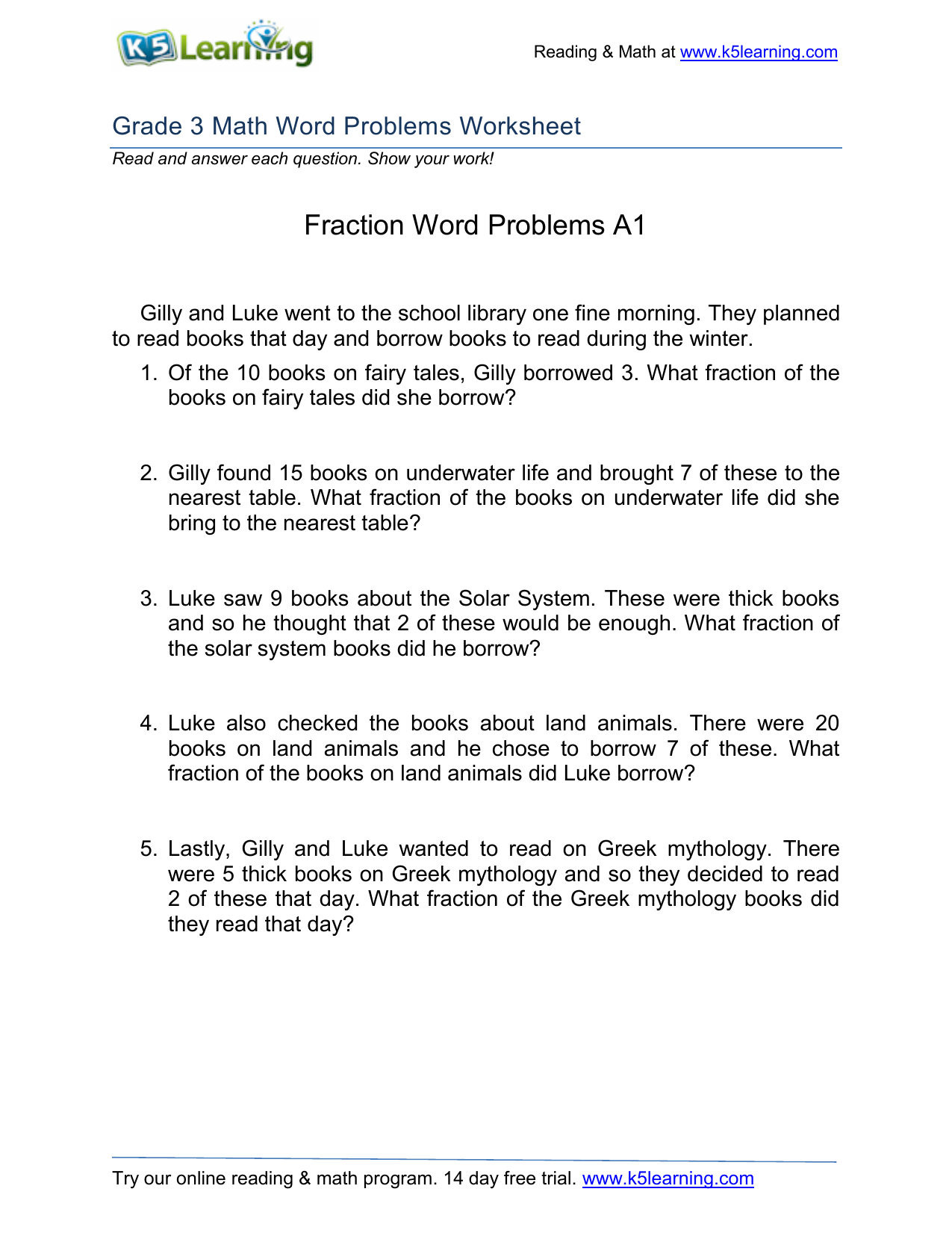 Fraction Word Problems A21 For Systems Word Problems Worksheet