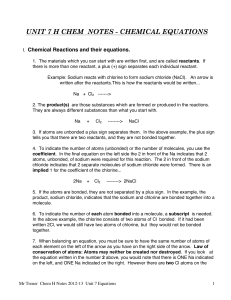 unit 7 h chem notes - chemical equations