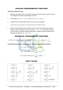 CIRCULAR (TRIGONOMETRIC) FUNCTIONS RECIPROCAL