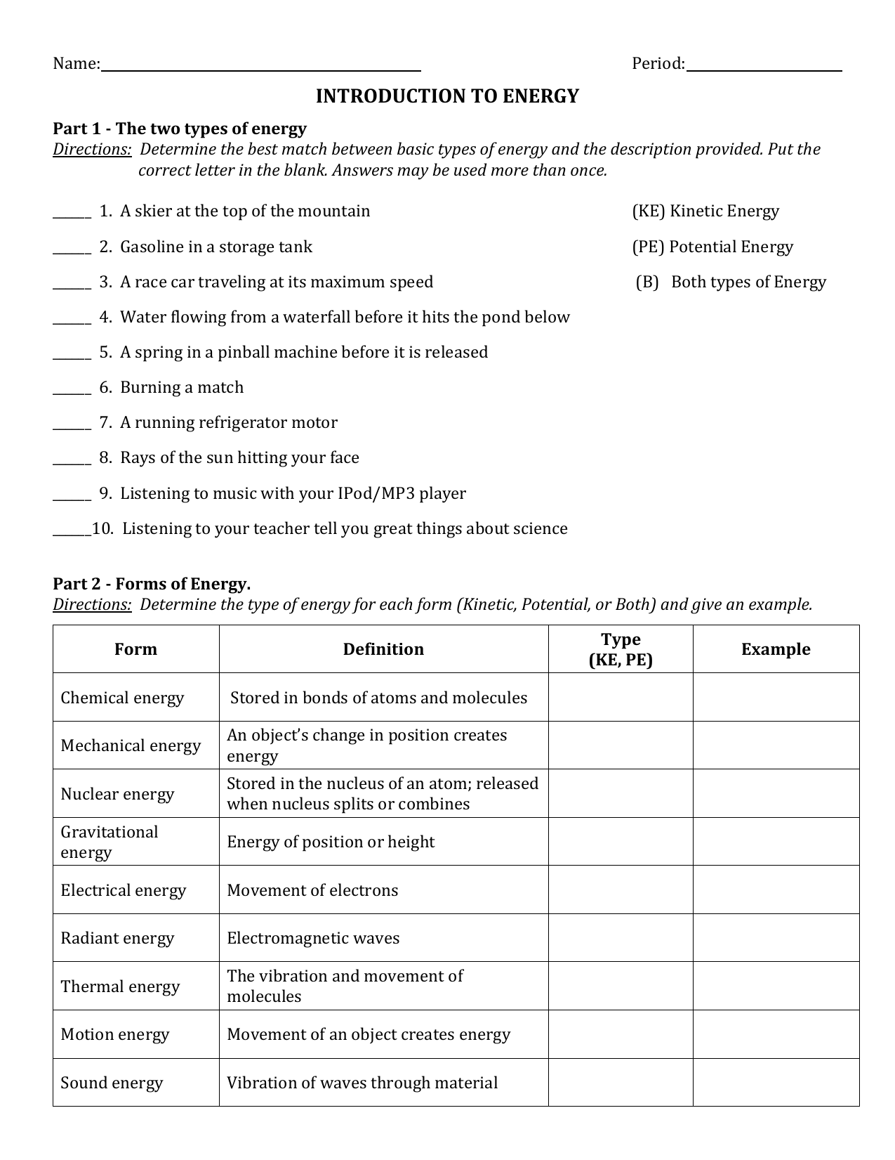 Types Of Energy Worksheet Answer Key - Rwanda 11 Pertaining To Introduction To Energy Worksheet Answers