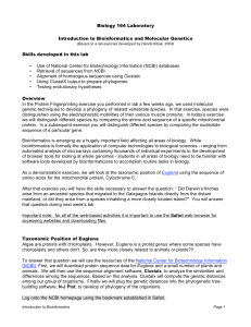 Biology 164 Laboratory Introduction to Bioinformatics and Molecular