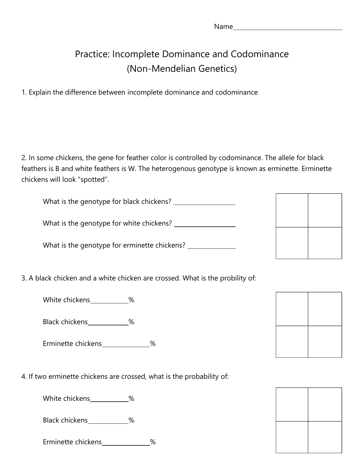 Practice: Incomplete Dominance and Codominance (Non For Mendelian Genetics Worksheet Answers