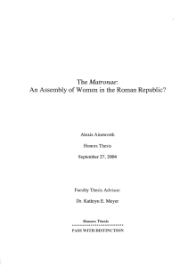 The Matronae: An Assembly of Women in the Roman Republic?
