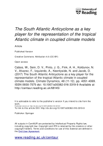 The South Atlantic Anticyclone as a key player for the representation
