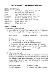 THE ADVERBS AND THEIR FORMATIONS KINDS OF ADVERBS