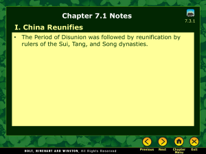 I. China Reunifies Chapter 7.1 Notes