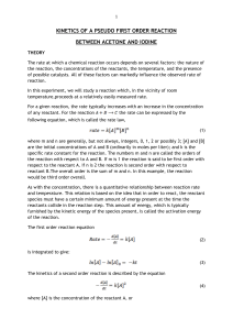 kinetics of a pseudo first order reaction between acetone and iodine