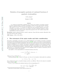 Statistics of incomplete quotients of continued fractions of quadratic